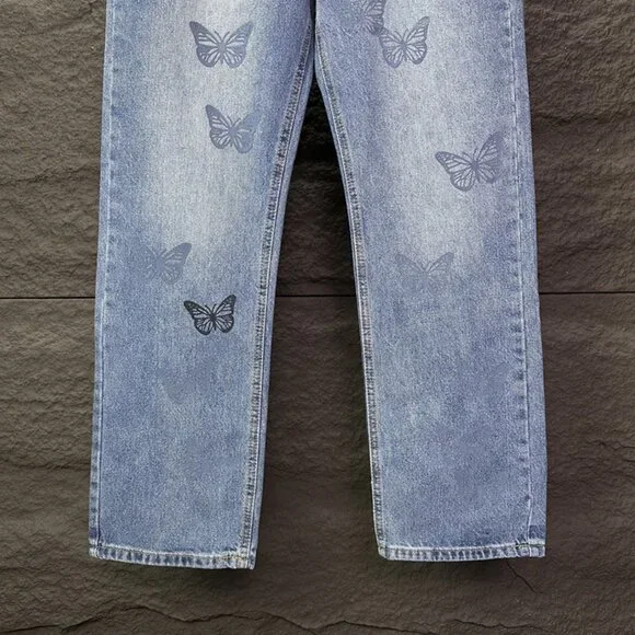 Chrome Hearts Butterfly Print Washed Loose Jeans
